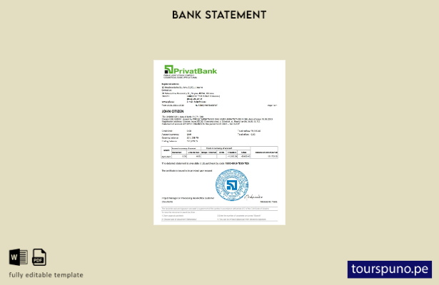 listo para imprimir plantilla de Excel de extracto de Ucrania Privatbank